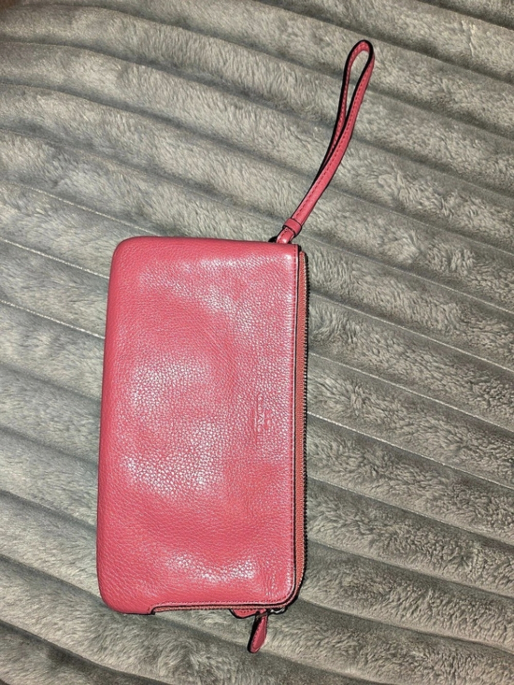 Coach Double Zip Wristlet in Refined Pebble Leather Pink Wallet